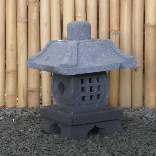 Product image of the product “Japanese style Garden Lantern, made from Andesit Stone. Multipart. 40 cm Height, Roof is 30 cm width. ”
